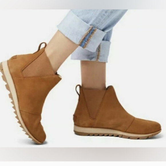 Sorel Suede Harlow Chelsea Boot Waterproof Ankle Boot Brown Tan Leather Booties - Picture 1 of 9